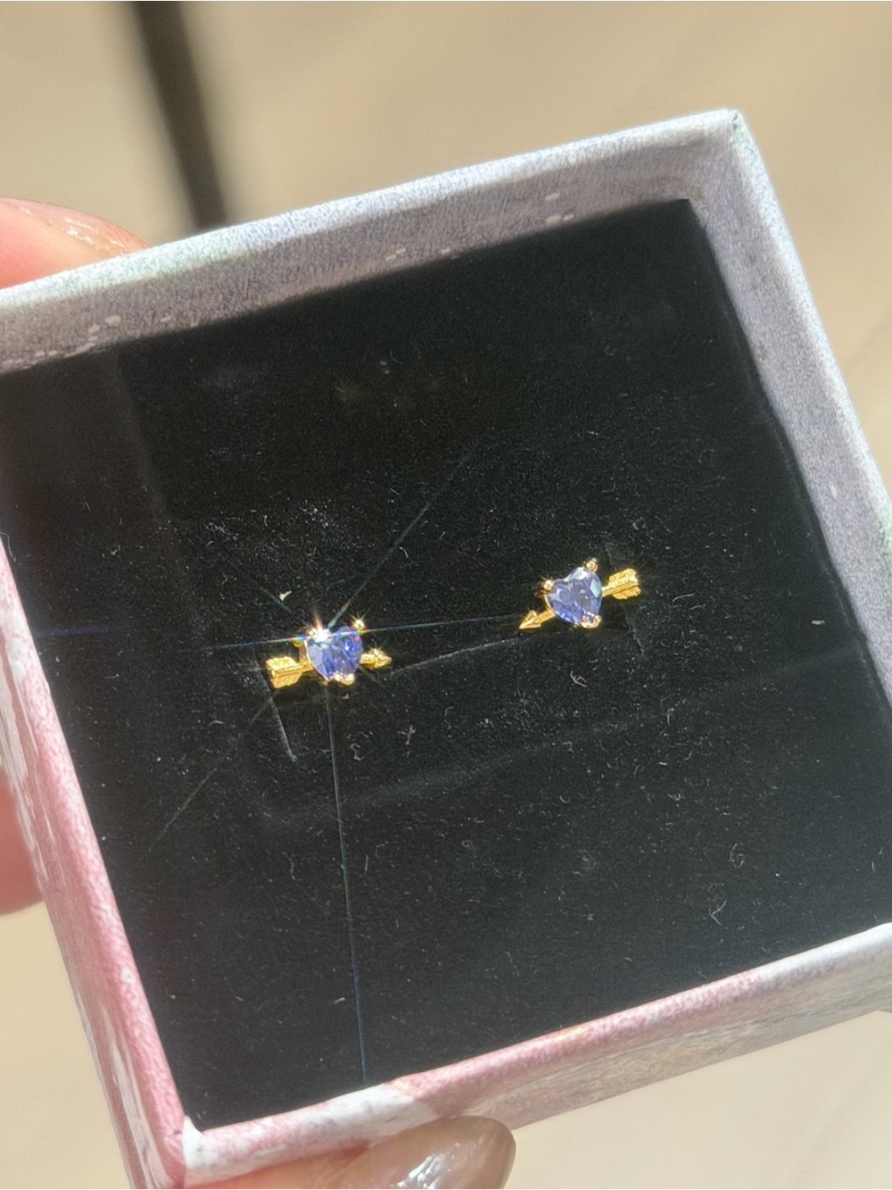 New S925 natural tanzanite cupid earrings/heart tanzanite studs